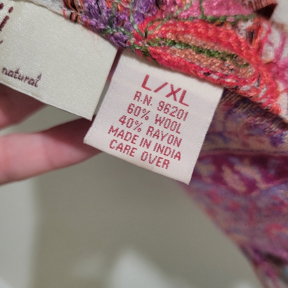 anu By natural  Embroidered Paisley Floral Wool Blend Shawl Jacket Size L/XL - Picture 16 of 16